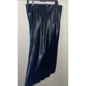A New Day Black Satin Asymmetrical Midi Skirt (XL)